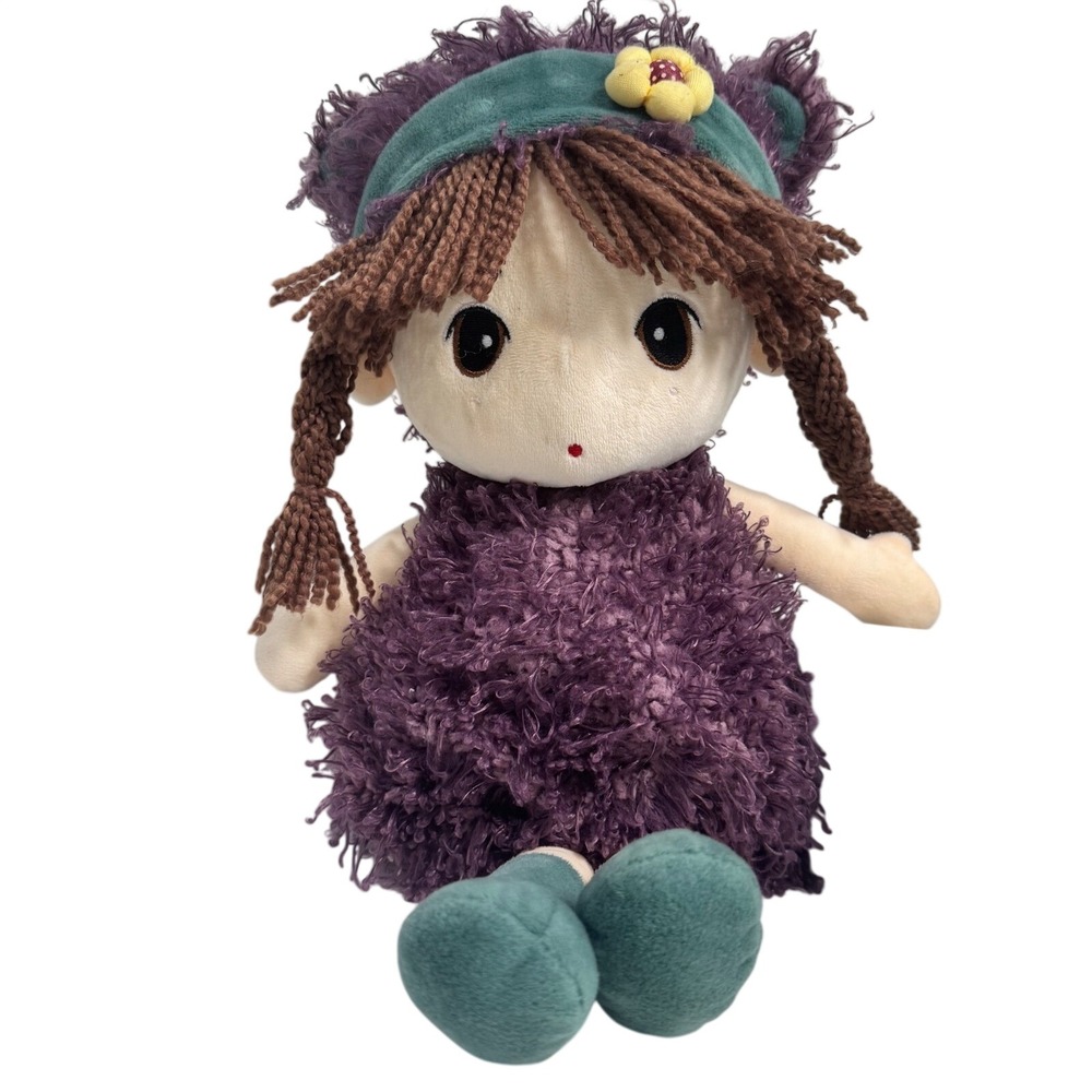 HWD Kawaii Plush Stuffed Doll Purple Shag Dress Braids Hat Toy Japanese‎ Animae